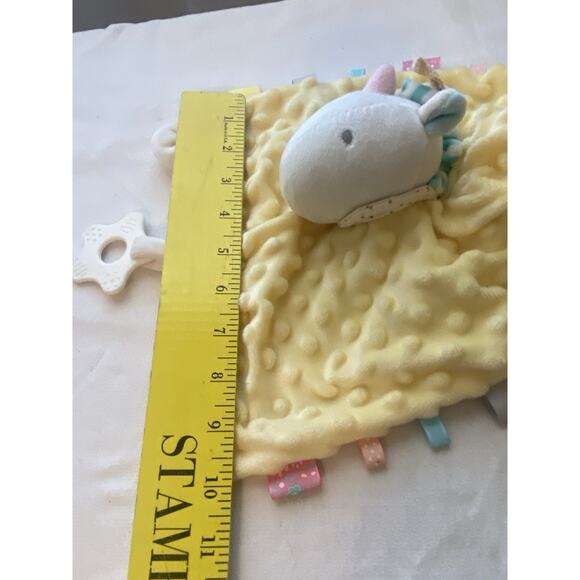 Appease Toys Baby Lovey Yellow Unicorn Minky Dot Rattle Star Teether No Tag - Picture 7 of 12